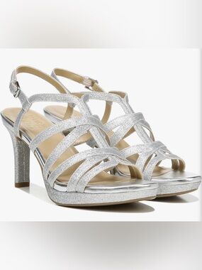 Naturalizer Silver Glitter Strappy High-Heel Sandals